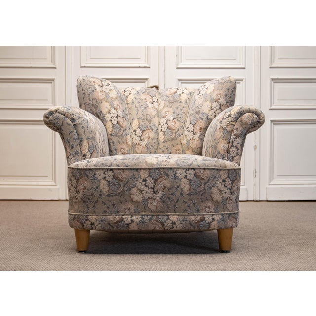 Vintage Danish Wingback Chair with Jacquard Fabric, 1940s For Sale - Image 13 of 13