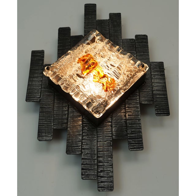 Mid-Century Modern Brutalist Style Wall Lamp in Wrought Iron and Glass, 1970s For Sale - Image 10 of 13
