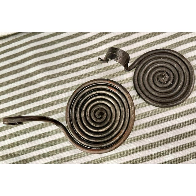 Vintage 20th Century Medieval/Rustic Hand Forged Iron Spiral Candle/ Votive Holder- Pair of 2 For Sale - Image 4 of 11