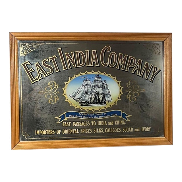Vintage British East India Company Sailing Ship Reverse-Glass Pub Mirror For Sale