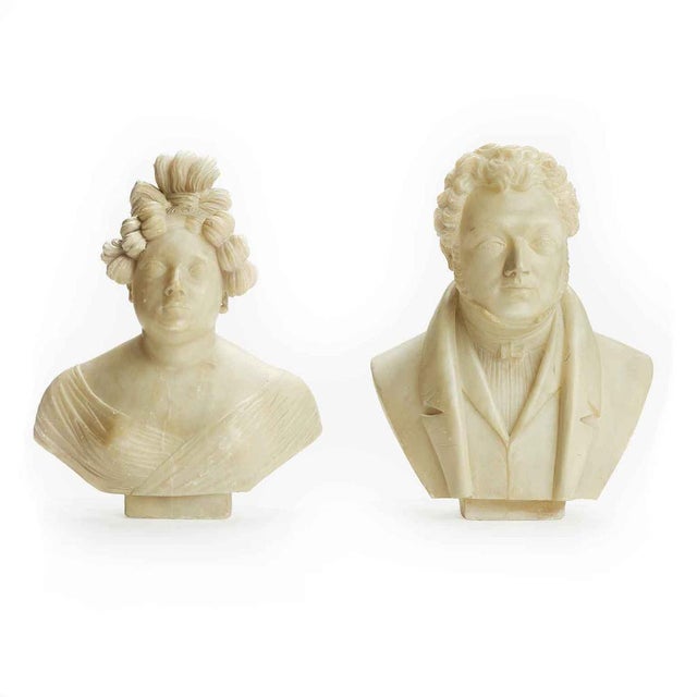 Giuseppe Benassai, Busts, 1884, Alabaster, Set of 2 For Sale - Image 9 of 9