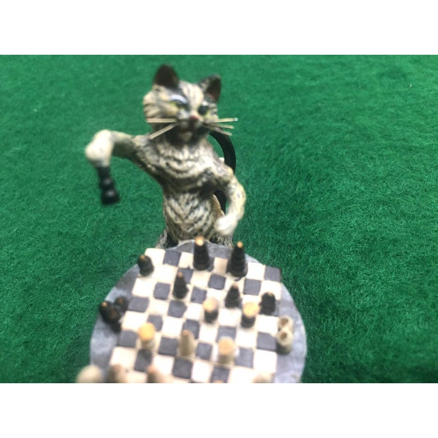 20th Century Cat Pair Playing Chess Austrian Vienna Bronze Miniature Figures For Sale - Image 4 of 9