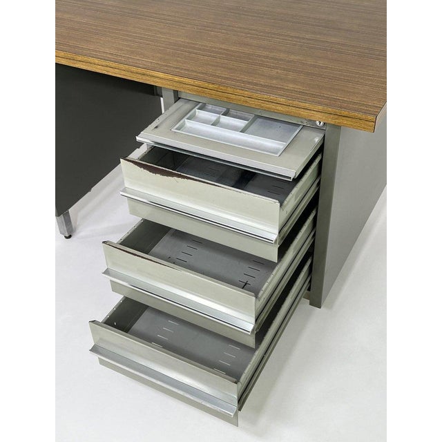 Mid 20th Century Vintage Industrial Metal and Wood Desk from Remington Rand, 1950s For Sale - Image 5 of 11
