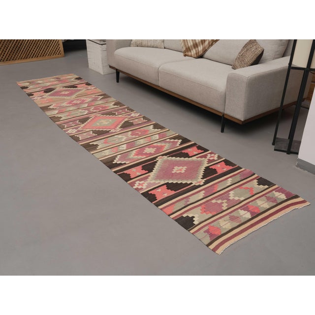 Islamic 1970s Vintage Handmade Wool Cotton Purple Runner Rug For Sale - Image 3 of 11