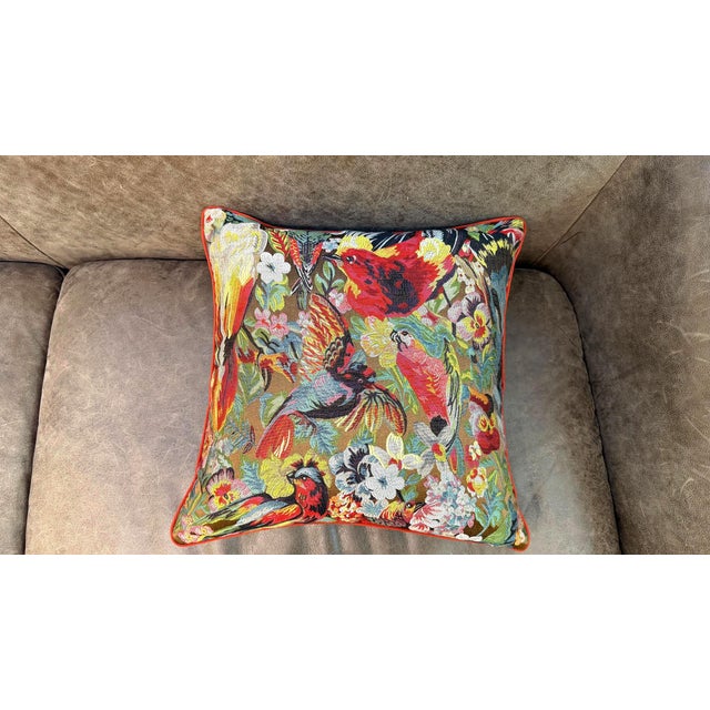 Woven Tropical Bird Cushion Cover For Sale In Los Angeles - Image 6 of 14