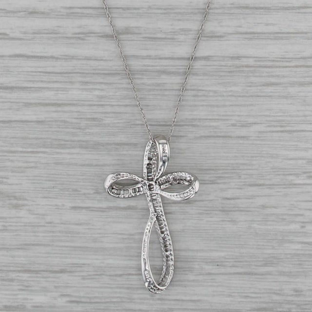 0.50ctw Diamond Stylized Cross Pendant Necklace 14k White Gold 18" Rope Chain For Sale - Image 4 of 6