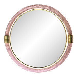 Mid-Century Modern Round Torchon- Torciglione Murano Glass Mirror in Barovier Style