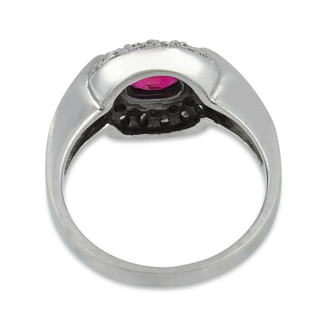1950s Mid Century Ruby Diamond 14k White Gold Ring, Size 6.5 For Sale - Image 4 of 4