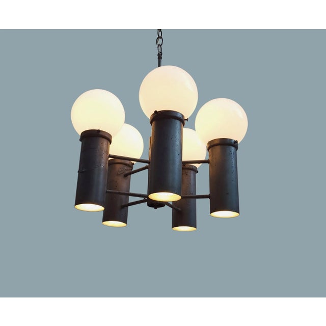 Dark Gray Late 20th Century 10-Light Industrial Gunmetal & Glass Globe Chatham Chandelier by Robert Long For Sale - Image 8 of 9