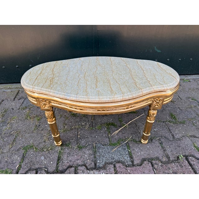 Wood 1950 French Louis XVI Gold Beech Marble Coffee Table - 1 Pc For Sale - Image 7 of 12