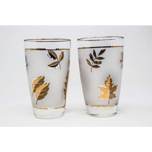 Vintage Libbey Cocktail Glasses Set, Frosted Glass with Gold Leaf For Sale - Image 10 of 18