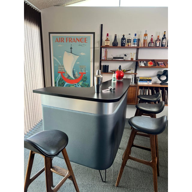 Not Yet Made - Made To Order Free Standing Large Boomerang Shaped Home Bar With Brushed Metal Accent For Sale - Image 5 of 10