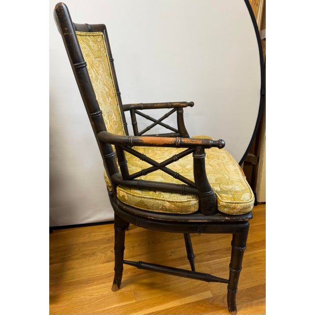 Chinoiserie Set of Four Vintage Faux Bamboo Armchairs Dining Chairs With Cane Seats For Sale - Image 3 of 11