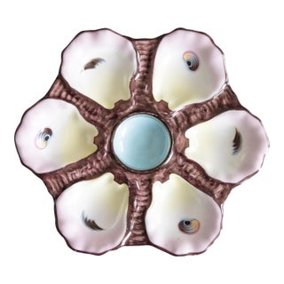 Antique French Limoges Majolica Porcelain Oyster Plate, Circa 1890 For Sale