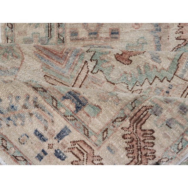Afghanistan Heriz-Serapi Runner With Ivory Field and Soft Green Accents For Sale - Image 12 of 13