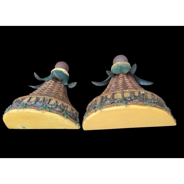 Gampel-Stoll Vintage Tropical Elephant Tole Palm Weaved Wall Bracket Sconce Shelves- A Pair For Sale - Image 4 of 7
