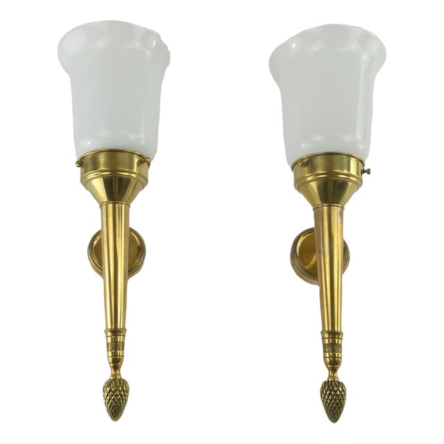 Empire Wall Lamp Made of Brass, 1910, Set of 2 For Sale