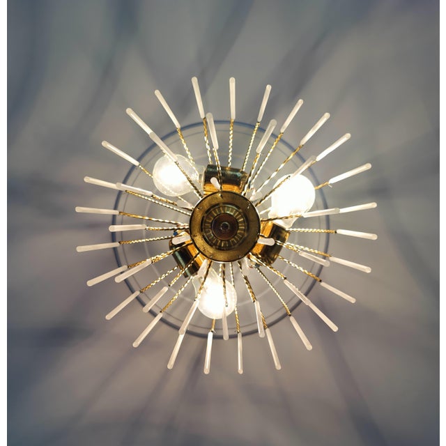 Vintage Brass Chandelier Milk Glass Rods Ceiling Light For Sale - Image 13 of 14