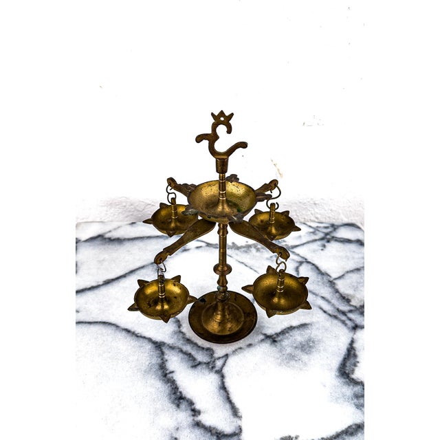 1950s Brass Panchmukhi Diya Oil Lamp For Sale In Portland, OR - Image 6 of 11