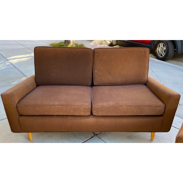 1950s Mid Century Sofa & Two Chairs in Cocoa Brown For Sale - Image 5 of 11