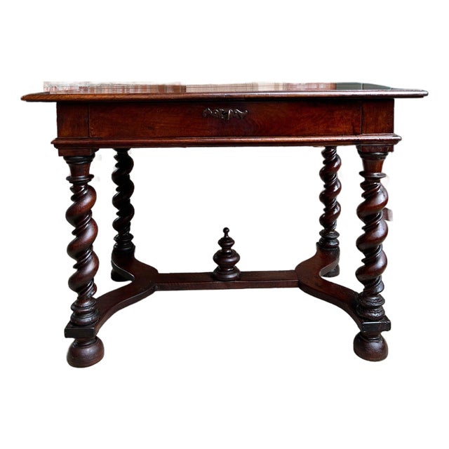 Antique English Barley Twist Writing Table Library Desk Jacobean Walnut C1880 For Sale