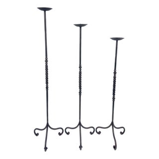 Hand Forged Iron Candelabra Set of 3 (90-110cm) Antique Copper Finish Barley Twist Stem with French Scroll Feet For Sale