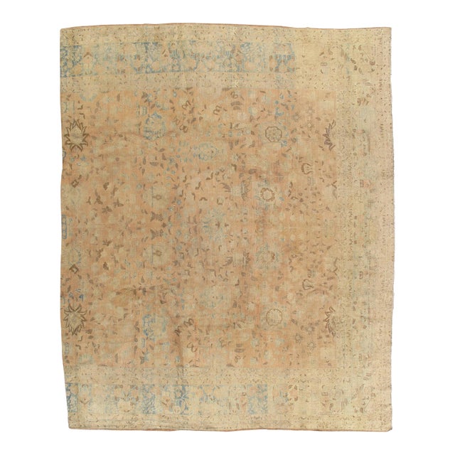 Antique Tabriz Carpet, Handmade Persian Rug in Floral Gold, Light Blue, Taupe For Sale