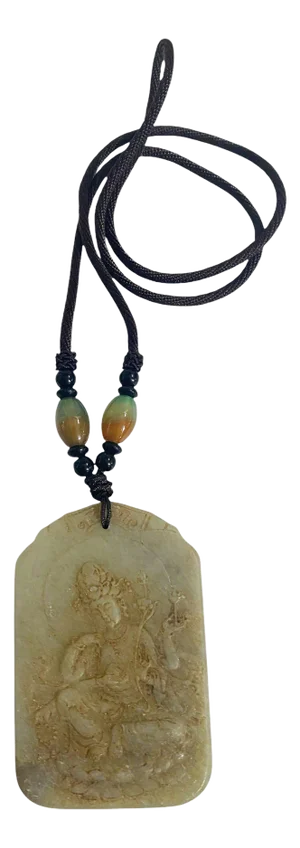 Vintage Jadeite Jade Carved Wealth Pendant W/ Lord Buddha
