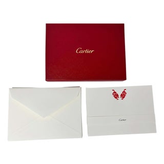 Cartier Red Chinese Dragons Card and Envelope Set in Luxury Box Desk Stationery For Sale
