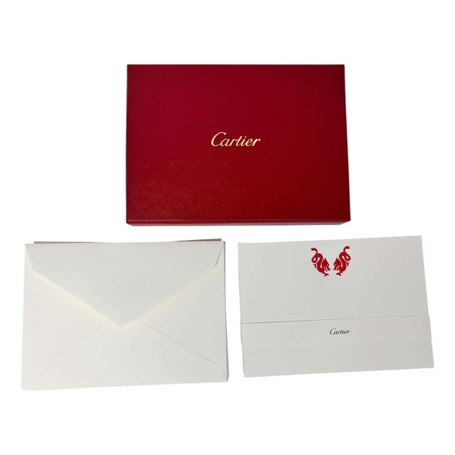 Cartier Red Chinese Dragons Card and Envelope Set in Luxury Box Desk Stationery For Sale