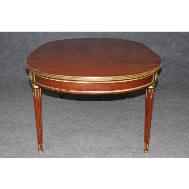 Wood Signed Maison Jansen Brass and Bronze Adorned Mahogany Dining Table With 3 Leaves For Sale - Image 7 of 12