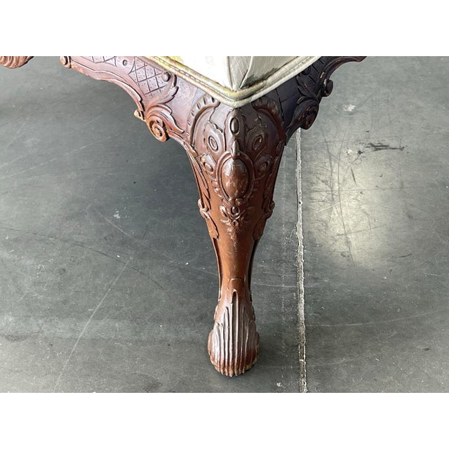 Brown Antique Carved Mahogany Library Chair, Recently Reupholstered For Sale - Image 8 of 12