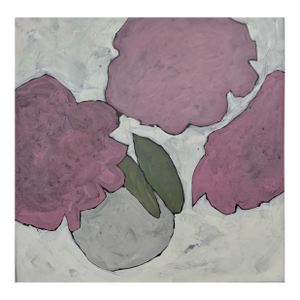 Large Original Floral Abstract Painting Acrylic on Canvas, 28x28 Square Pink Flower Wall Art, Modern Botanical Decor, Dusty Rose and Sage Green