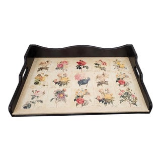 1920 Botanical Wood Butler Serving Tray Large Floral English Country Decor For Sale