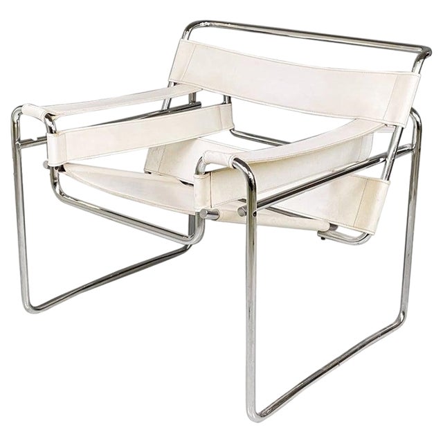 Modern Italian White Armchair Wassily B3 attributed to Marcel Breuer for Gavina, 1960s For Sale