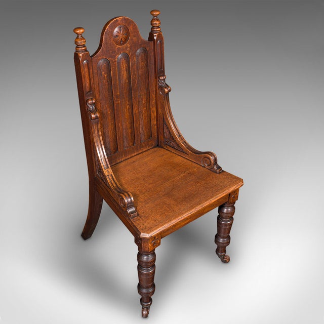 Antique Gothic Revival Hall Chair, Scottish Oak, Reception Seat, Victorian, 1870 For Sale - Image 6 of 12