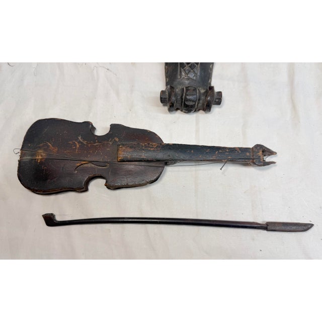 Large Antique European 1800's Carved Wood Fiddler Violinist Sculpture Statue Music For Sale - Image 18 of 18