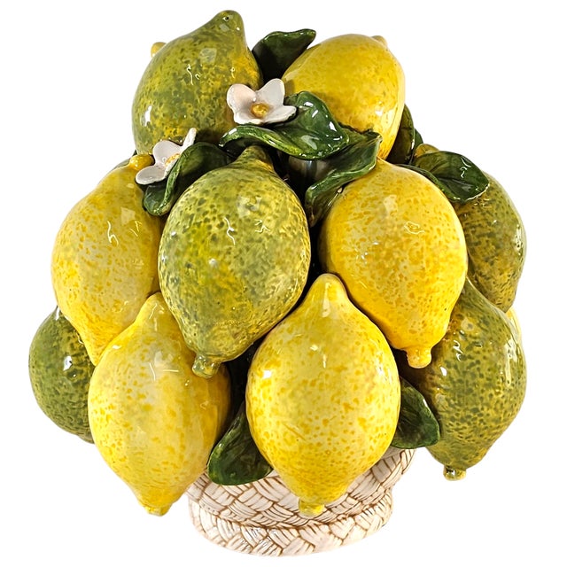 Italian Style Majolica Lemons & Limes Topiary Basket Tromp L