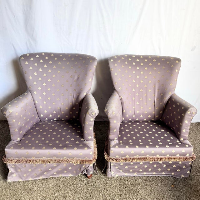 Vintage Regency Purple and Gold Honey Bees Lounge Chairs - A Pair For Sale - Image 4 of 10