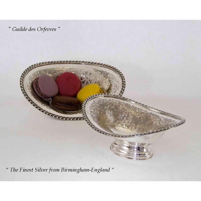 1970s New Silver Oval Sweet Dishes Embossed, Gadroon Mount- 2 Pieces by Barker Ellis for I. Freeman & Sons For Sale - Image 9 of 10