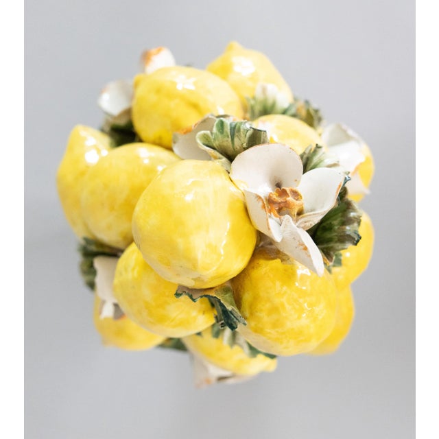 Yellow Vintage Italian Majolica Lemons & Flowers Topiary Centerpiece For Sale - Image 8 of 10