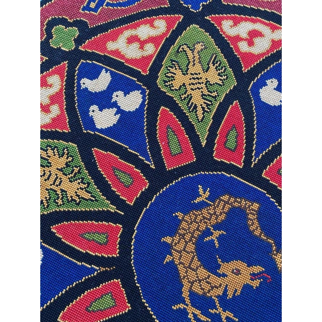 Textile Antique French Needlepoint Round Tapestry, 1890s For Sale - Image 7 of 16