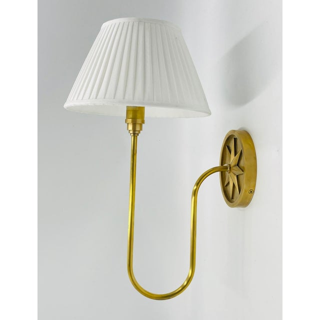 McGee & Co Polaris Brass Wall Sconce With Linen Shade, Modern Lighting For Sale - Image 4 of 16