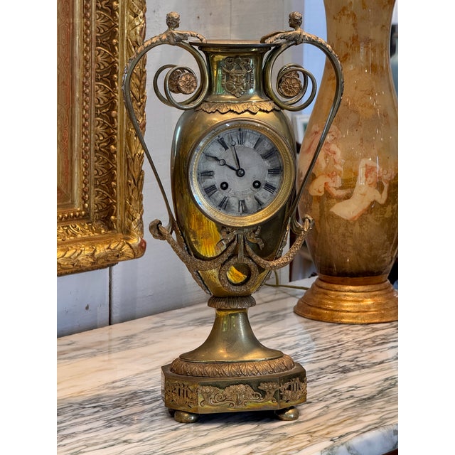 Neoclassical 19th Century Neoclassical Brass Urn Clock For Sale - Image 3 of 13