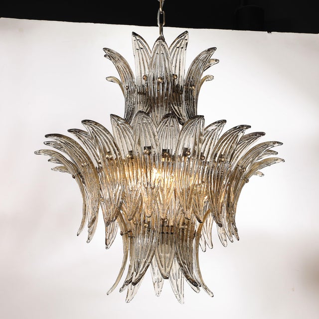 Modernist 3-Tier "Palma" Hand-Blown Smoked Murano Glass & Bronze Chandelier For Sale - Image 4 of 18