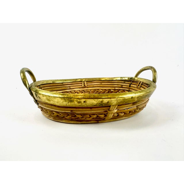 Italian Rattan and Brass Basket Centerpiece, 1960s For Sale - Image 11 of 12