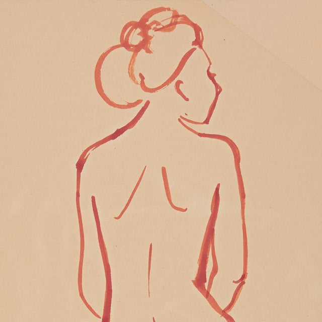 Modern 'Seated Nude', by Michael Decker, American Modernist Sanguine Ink Figural Study For Sale - Image 3 of 5