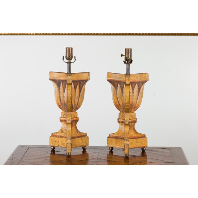 Mid 20th Century Mid 20th Century Italian Midcentury Painted and Carved Table Lamps with Stylized Foliage - a Pair For Sale - Image 5 of 12