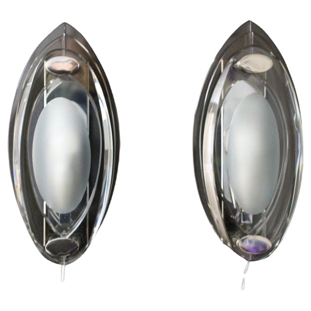 Sconces in Crystal Glass in the style of Max Ingrand and Fontana Arte, 1960s, Set of 2 For Sale