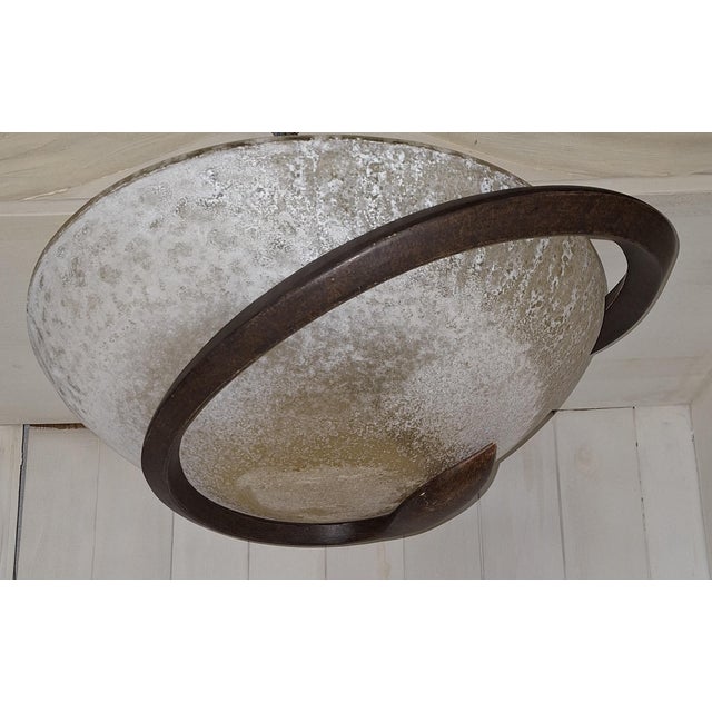Brown Vintage Italian Ceiling Lamp with Curved Metal Frame and Frosted Glass Shade from Lamp International, 1980s For Sale - Image 8 of 15